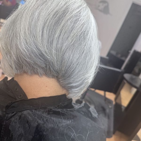 Icy platinum bob, side view